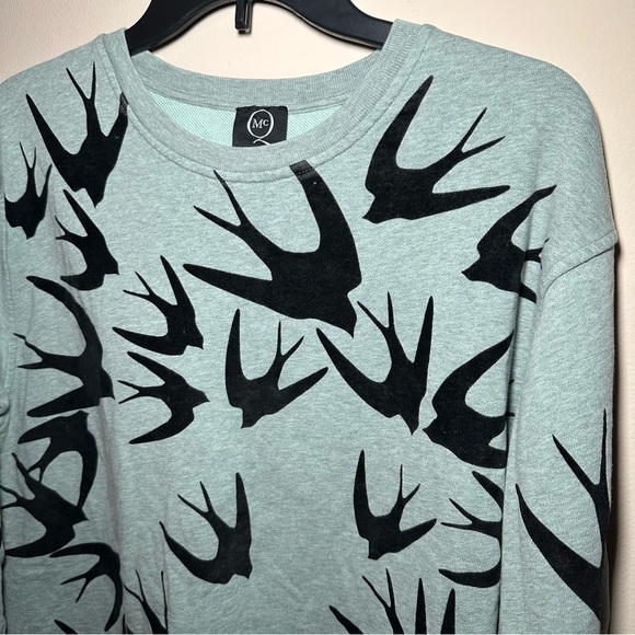 Alexander McQueen Mint Melange Mixed Media Novelty Birds Pullover Sweatshirt S - Picture 7 of 16